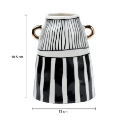 Black & White Ceramic Vase - Ribbed Design, Flower Holder