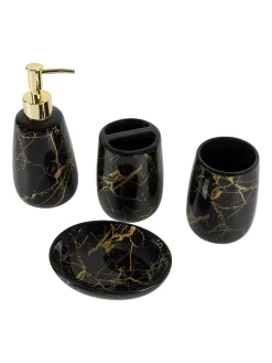Black Ceramic Bathroom Set Of 4 - Stone Finish, Bath Accessories