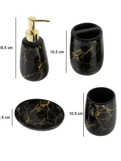 Black Ceramic Bathroom Set Of 4 - Stone Finish, Bath Accessories