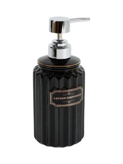 Black Ceramic Bathroom Set Of 4 - Ribbed Design, Bath Accessories