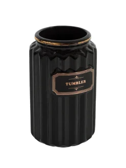 Black Ceramic Bathroom Set Of 4 - Ribbed Design, Bath Accessories