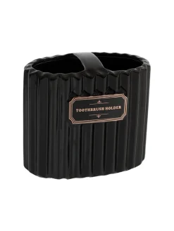 Black Ceramic Bathroom Set Of 4 - Ribbed Design, Bath Accessories