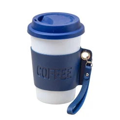 Black Ceramic Sipper - Leather Grip, 350 Ml
