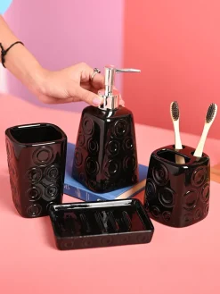 Black Ceramic Soap Dispenser 400 Ml - Set Of 4