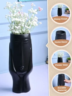 Black Glossy Ceramic Vase - Artistic Elegance