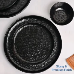 Black Hammered Melamine Dinner Set – 12 Pcs