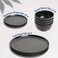 Black Hammered Melamine Dinner Set – 12 Pcs