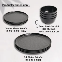 Black Hammered Melamine Dinner Set – 12 Pcs