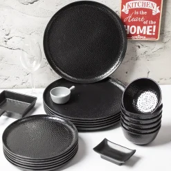Black Melamine Dinner Set Of 18 Pcs - 6 Full & 6 Quarter Plates + 6 Bowls