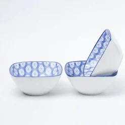 Blue Ceramic Dish, Pack Of 3 - Big Geometric Pattern, Serveware