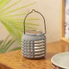 Blue Ceramic T-Lite Holder - Slotted Pattern, Flower Holder