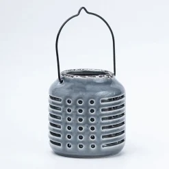 Blue Ceramic T-Lite Holder - Slotted Pattern, Flower Holder