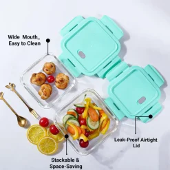Borosilicate Food Containers (Pack of 2 - 340ml & 570ml) Green Lid