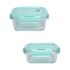 Borosilicate Food Containers (Pack of 2 - 340ml & 570ml) Green Lid