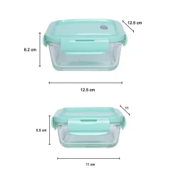 Borosilicate Food Containers (Pack of 2 - 340ml & 570ml) Green Lid