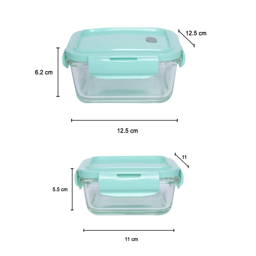 Borosilicate Food Containers (Pack of 2 - 340ml & 570ml) Green Lid
