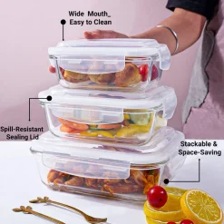 Borosilicate Food Containers (Pack of 3 - 370ml, 640ml & 1040ml)