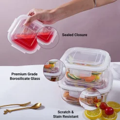 Borosilicate Food Containers (Pack of 3 - 320ml, 800ml & 1200ml)