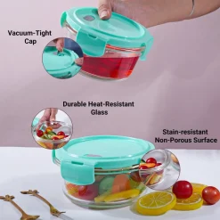 Borosilicate Food Containers (Pack of 2 - 410ml & 570ml) Green Lid