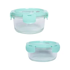 Borosilicate Food Containers (Pack of 2 - 410ml & 570ml) Green Lid