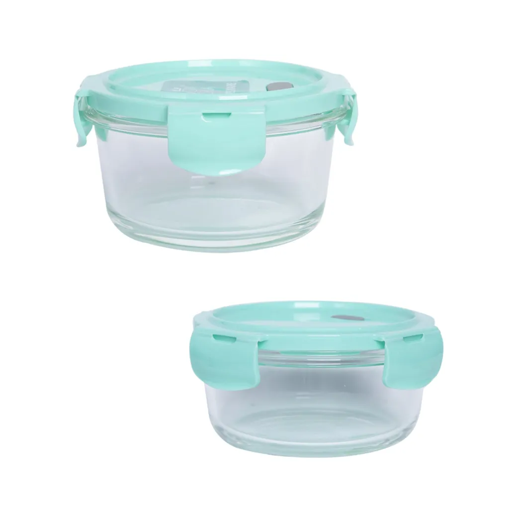 Borosilicate Food Containers (Pack of 2 - 410ml & 570ml) Green Lid