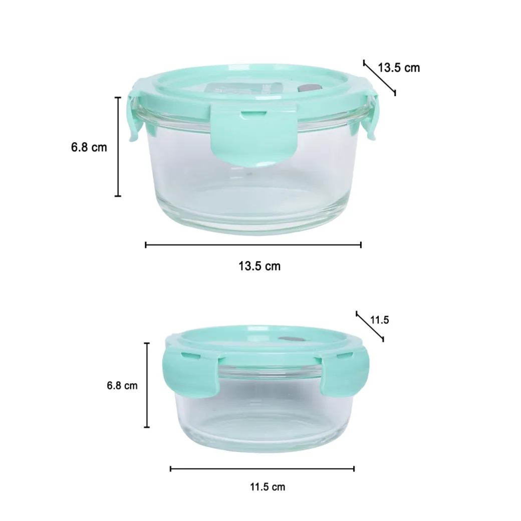 Borosilicate Food Containers (Pack of 2 - 410ml & 570ml) Green Lid