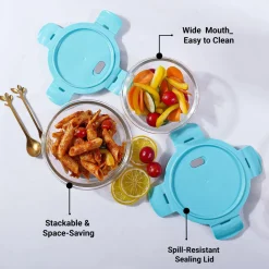 Borosilicate Food Containers (Pack of 2 - 410ml & 570ml) Blue Lid