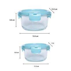 Borosilicate Food Containers (Pack of 2 - 410ml & 570ml) Blue Lid