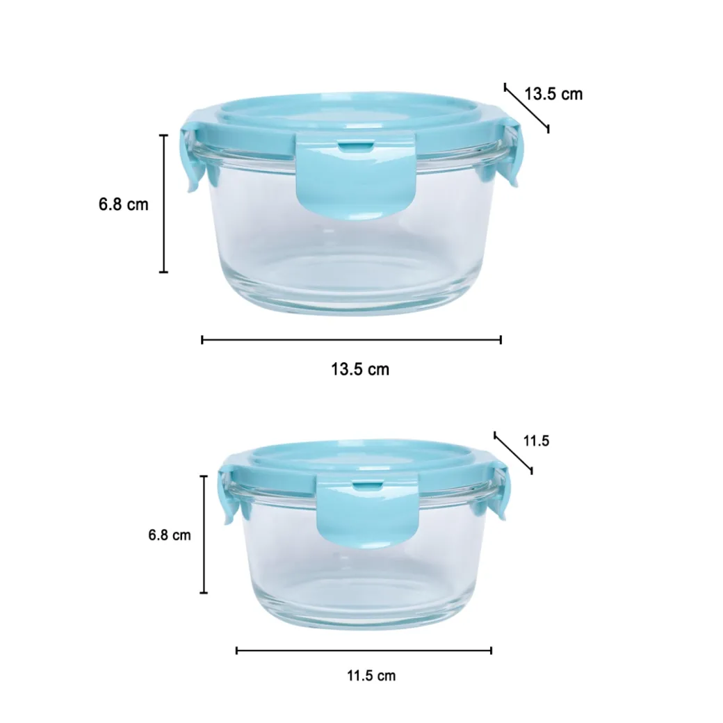 Borosilicate Food Containers (Pack of 2 - 410ml & 570ml) Blue Lid