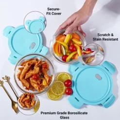 Borosilicate Food Containers (Pack of 2 - 410ml & 570ml) Blue Lid