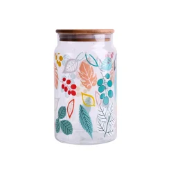 Borosilicate Glass Jar - 950Ml, Leaf Prints