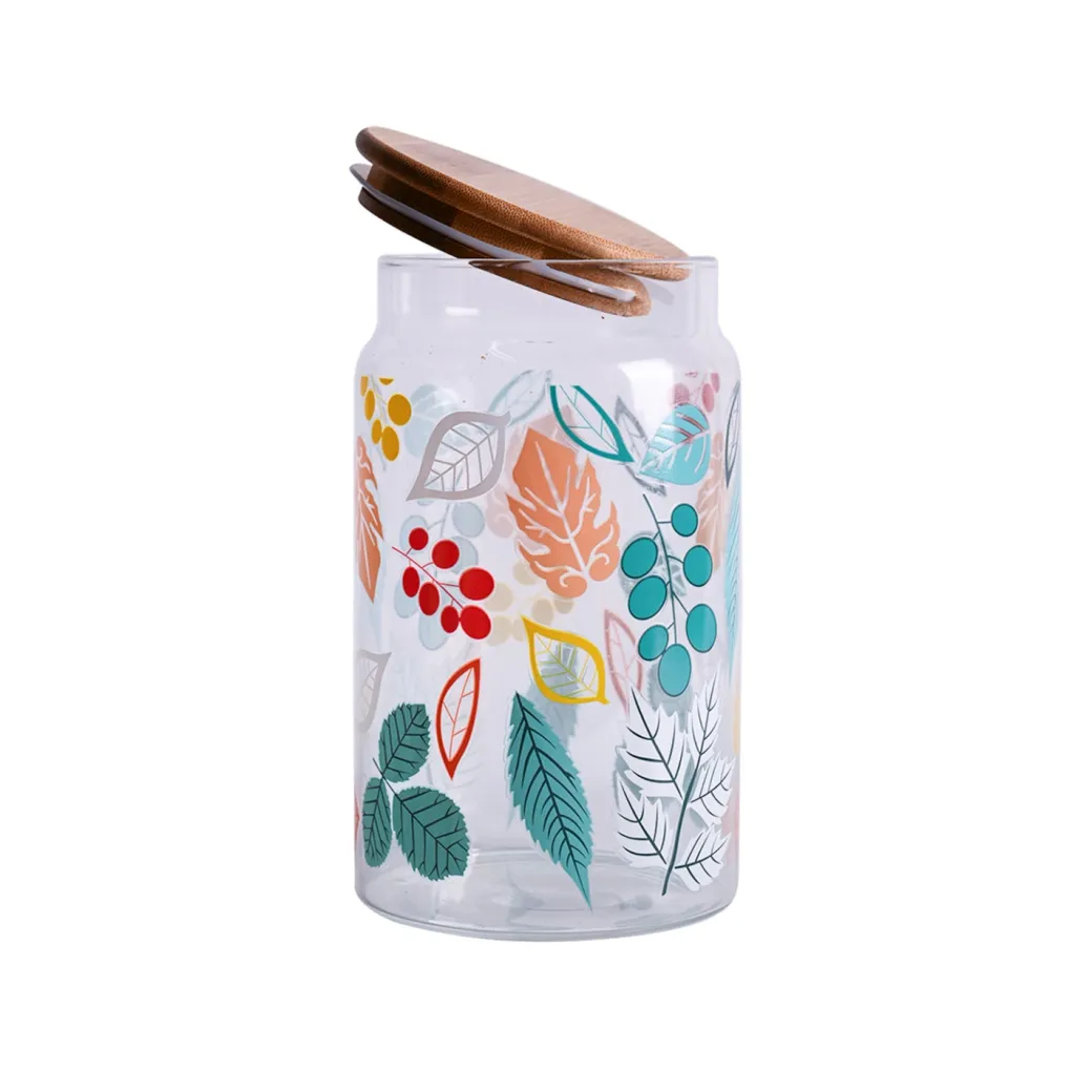 Borosilicate Glass Jar - 950Ml, Leaf Prints