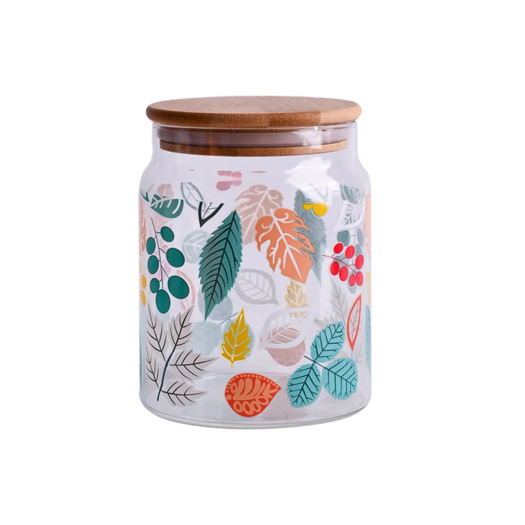 Borosilicate Glass Jar - 650Ml, Leaf Prints