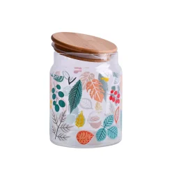 Borosilicate Glass Jar - 650Ml, Leaf Prints