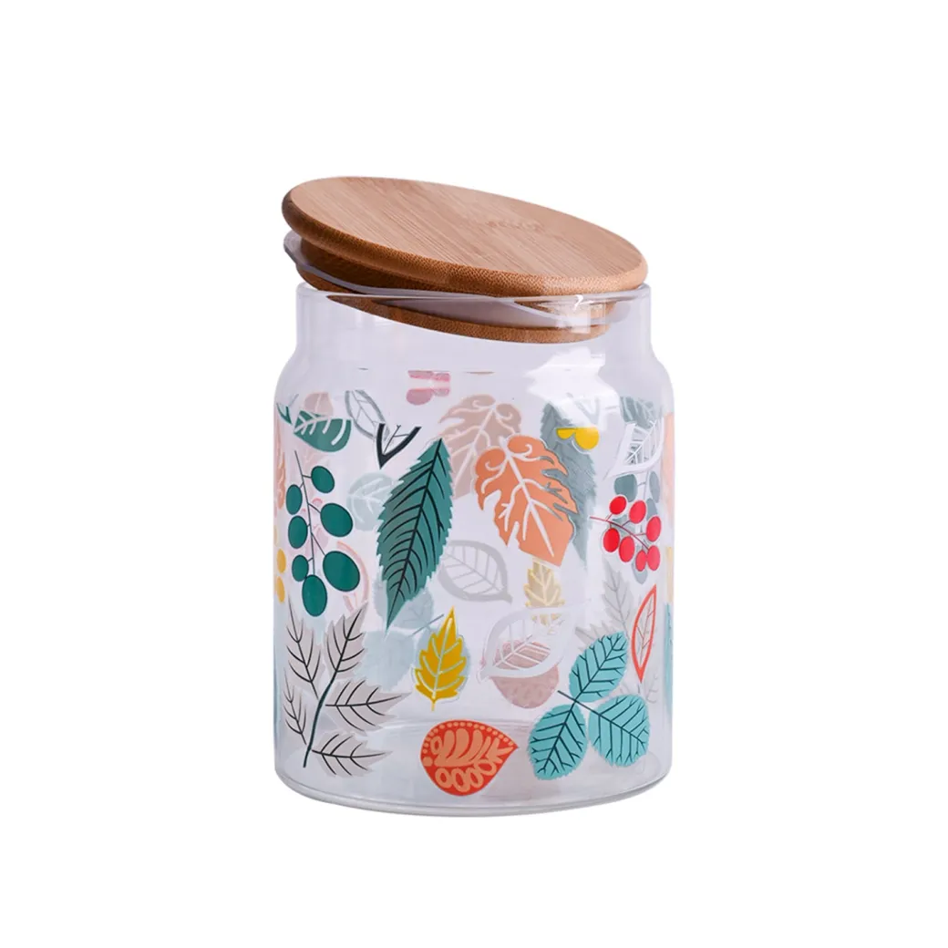 Borosilicate Glass Jar - 650Ml, Leaf Prints