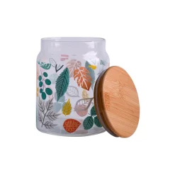 Borosilicate Glass Jar - 650Ml, Leaf Prints