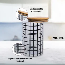 Borosilicate Glass Jar - 900Ml, Square Prints