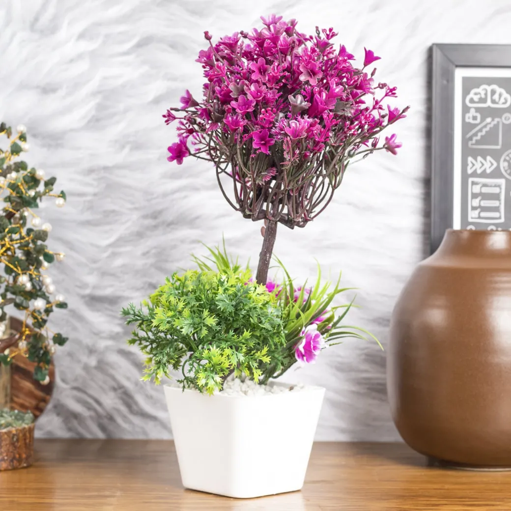 Burgundy Faux Flower Vase For Home Décor