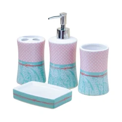Ceramic Bathroom Set 4 - Polka Dot Print