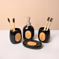 Ceramic Bathroom Set of 4 – Black Classic Glossy Finish