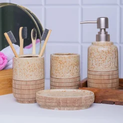 Ceramic Bathroom Set Of 4 - Stone Finish, Matte