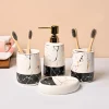 Ceramic Bathroom Set of 4 – White & Black Marble Finish