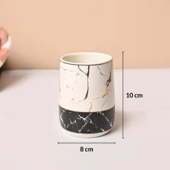 Ceramic Bathroom Set of 4 – White & Black Marble Finish