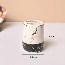 Ceramic Bathroom Set of 4 – White & Black Marble Finish