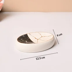 Ceramic Bathroom Set of 4 – White & Black Marble Finish