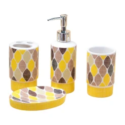 Ceramic Bathroom Set of 4 - Multi Leaf Pattern