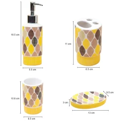 Ceramic Bathroom Set of 4 - Multi Leaf Pattern