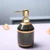 Ceramic Black Cylindrical Soap Dispenser - Dot Design Glossy