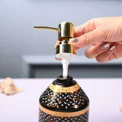 Ceramic Black Cylindrical Soap Dispenser - Dot Design Glossy
