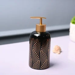 Ceramic Black Cylindrical Soap Dispenser - Dot Design